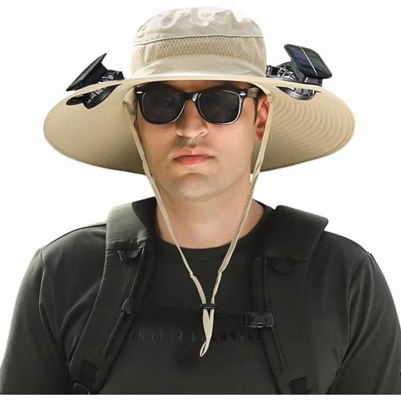 Hat with Fan, Solar Fan Hat, Wide Brim Cooling Bucket Cap