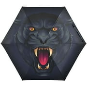 JSTEL Animal Panther Black Folding Umbrella for Rain Sun Travel Mini Lightweight Compact Umbrellas
