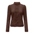 thumbnail image 5 of Women's Fashion Elegant Commute Stand Collar Blouse, Lace Crochet Detail with Chinese Frog Button Closure, for Office Work or Daily Casual Outfits in Spring Brown, 5 of 6