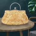 thumbnail image 5 of Bolso de cena floral con diseño de lentejuelas y cuentas, bolso de mano dorado, 5 of 5