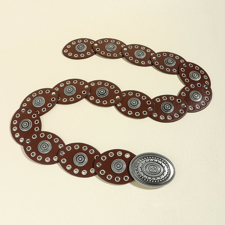 BAOKELAN Cinture ovali a disco per le donne larghe in pelle concho cintura Boho Western Cinture in vita per abiti, nero, Length 59'' (fit waist size below 57