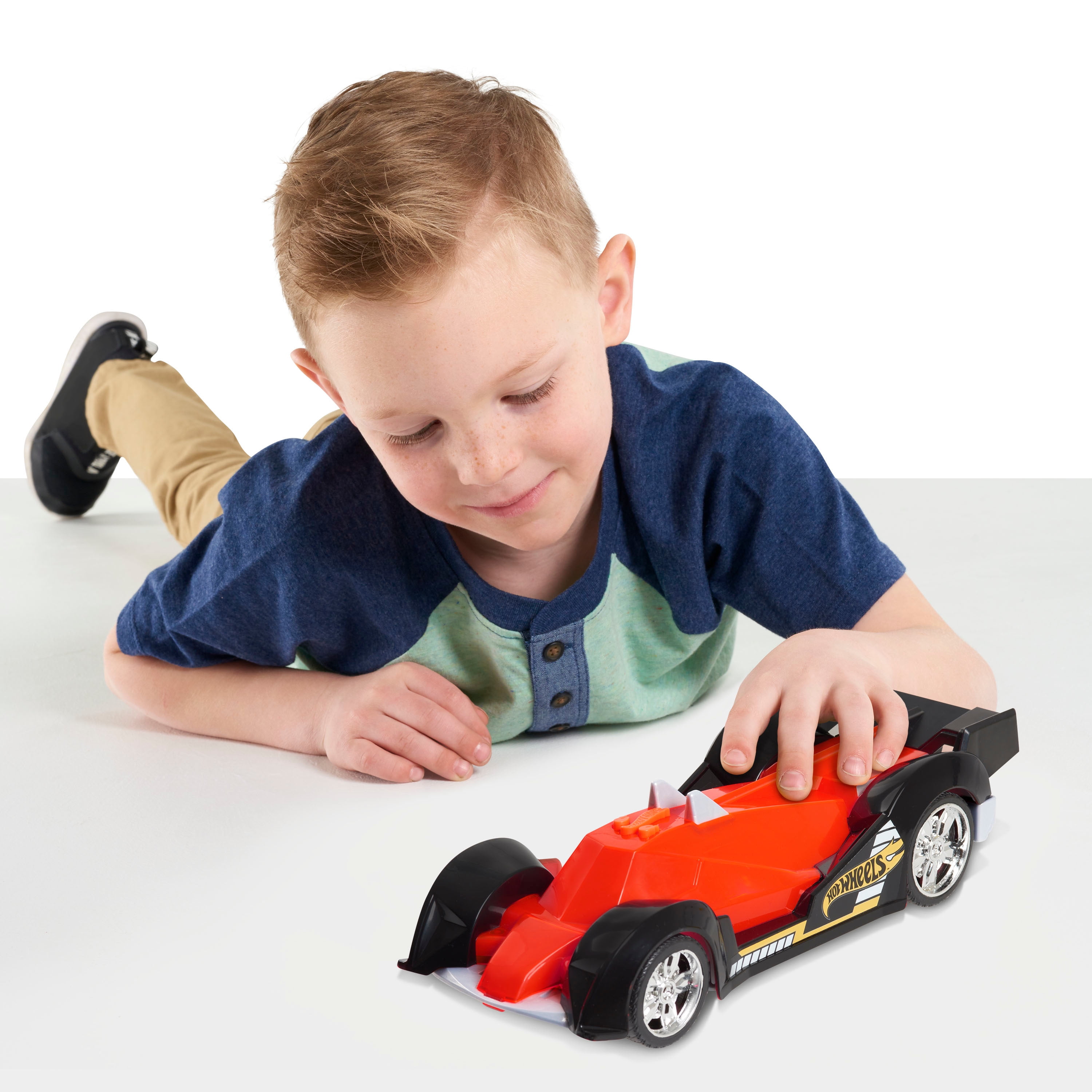Hot Wheels Color Crashers Hi-Tech Missile, Motorized Toy Car with Lights & Sounds, Red