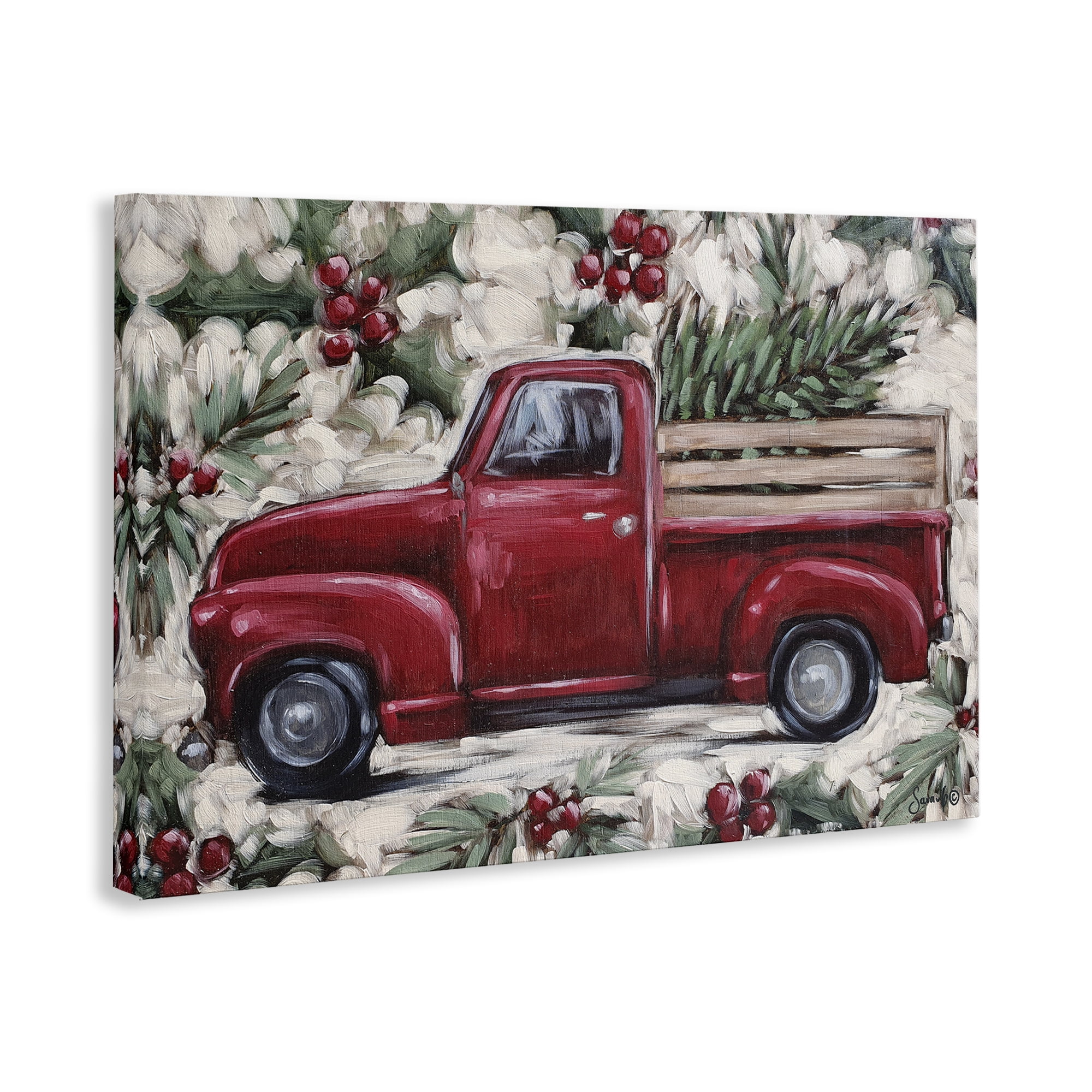 Stupell Industries Pickup & Festive Holly Holiday Painting Gallery Wrapped Canvas Art Print Wall Art, 30 x 20