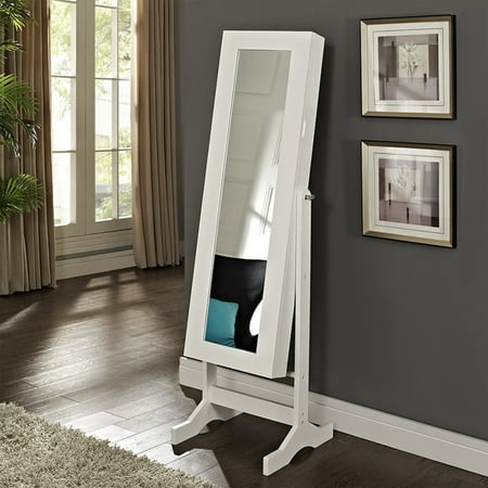 Modern Jewelry Armoire Cheval Mirror - High Gloss White