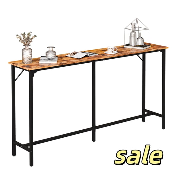 Hassch Narrow Bar Table, 71"W Pub Table with Metal Frame and Adjustable Foot, Multifunctional Console Table for Living Room Party, Brown