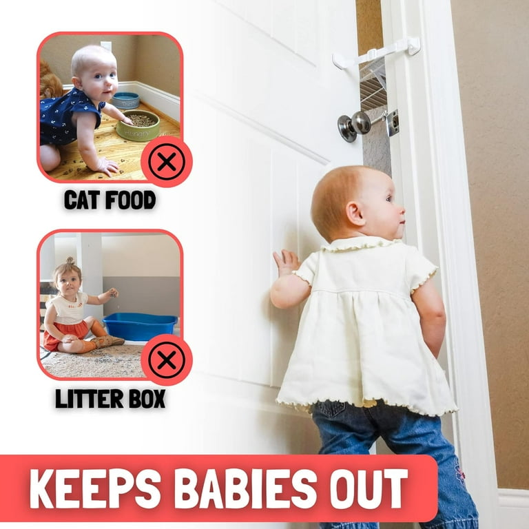 Neobay Child Proof Door Lock with Adjustable Door Strap and Latch. No Need  for Interior Cat Door. Keep Toddler Out of Room with Litter Box While Let