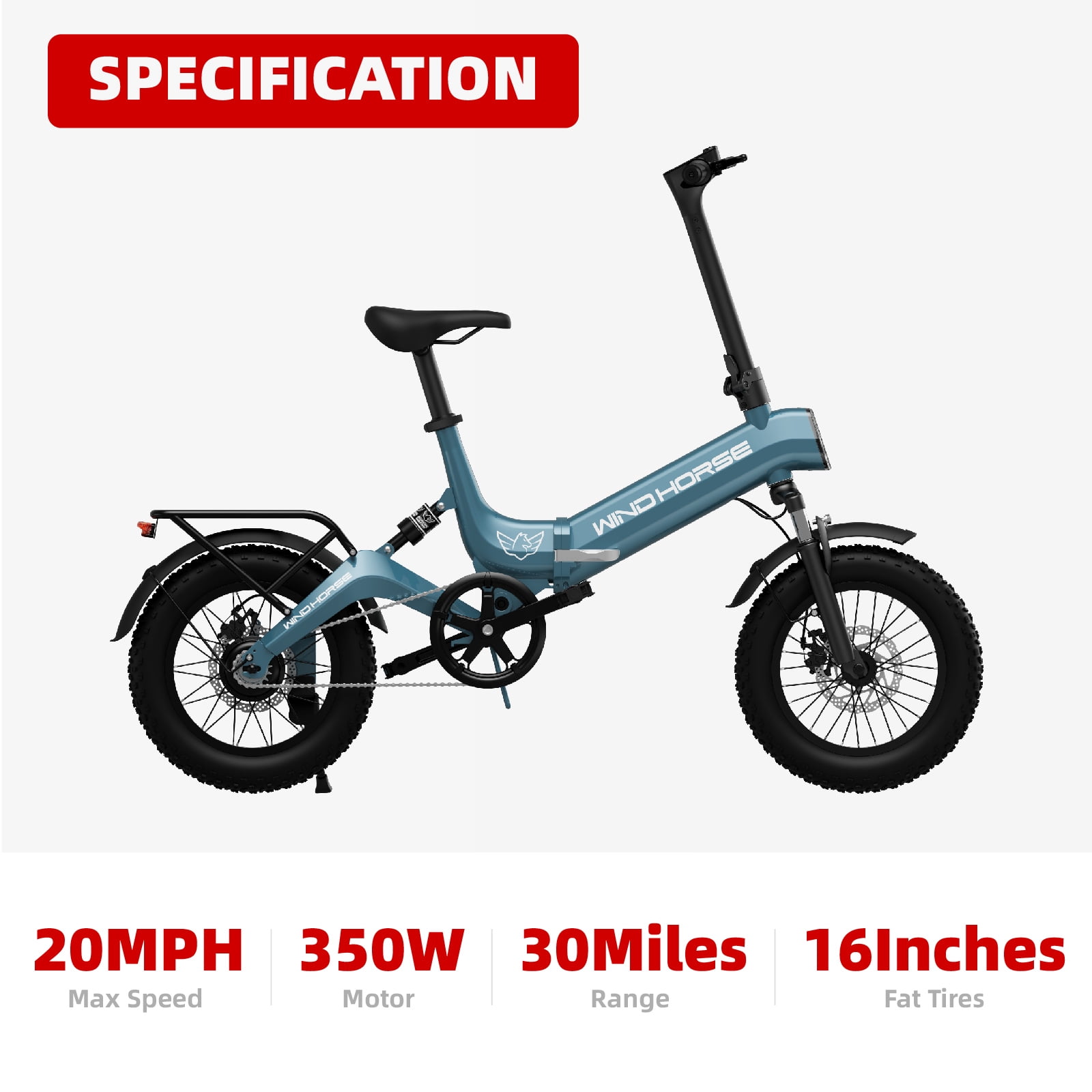 Windhorse W1-BLU City VoltRide Foldable Electric Bike for Adults (Blue)