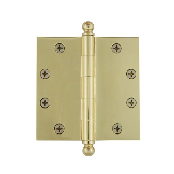 Grandeur Hardware 809026 4.5" Ball Tip Heavy Duty Hinge with Square Corners, 4.5" x 4.5", Polished Brass