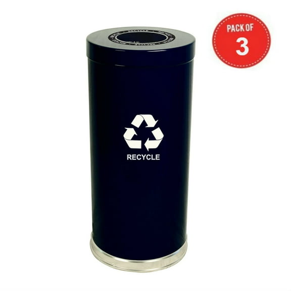 Witt Industries Steel 24-Gallon 1 Opening Recycling Container with 1 Metal Liner, Legend "Recycle", Round, Black (Pack of 3)