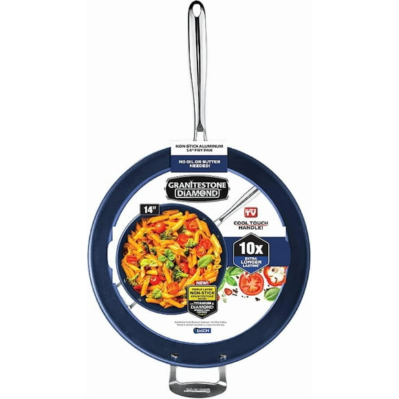 Poêle à Frire Antiadhésive Granitestone Bleue 14” en Aluminium, Compatible Four et Lave-Vaisselle