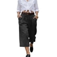thumbnail image 3 of ibiyuan Linen Capri Pants for Women High Waist Palazzo Pants Plus Size Casual Women Trousers Drawstring Women's Lounge Pants Summer Beach Vacation, 3 of 9