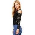 thumbnail image 4 of Ambiance Women's Juniors Long Sleeve Lacey Crop Top (S, Black), 4 of 4