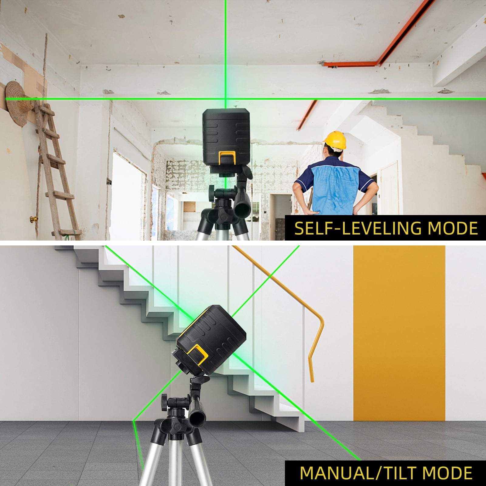 Globest Self-Leveling Laser Level, 100Ft/30M Green Cross Line Laser Level, Lazer Level 2 line laser for Construction and picture hanging, IP54 Waterproof, 360° Magnetic Base and Battery Included