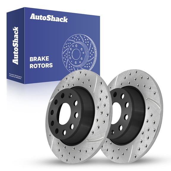 AutoShack Rear Solid Drilled & Slotted E-Coated Brake Rotors 2-PC Set Replacement for 2005-2010 Volkswagen Jetta 2009-2017 Volkswagen Tiguan 2008-2013 Audi A3 ShadowGuard 11.09" (281.8 mm)