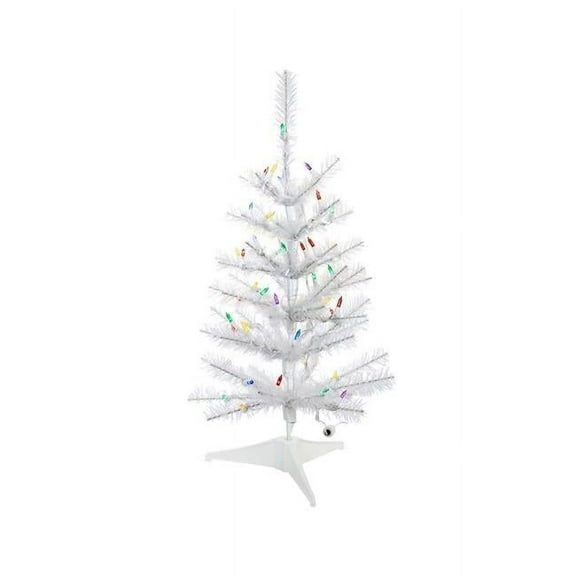 KSA 2' Pre-Lit Glisten Pine Artificial Christmas Tree, Multicolored LED Lights