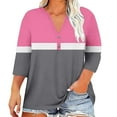 thumbnail image 3 of Jsaierl Women's 3/4 Length Sleeve Tops Plus Size Button Up V Neck Shirts Trendy Striped Ladies Blouses Flowy Dressy Tunic Top L-5XL, 3 of 6