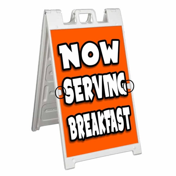 Now Serving Breakfast (24" X 36") Deluxe A-Frame Signicade, Includes 2 Removable Panels & Stand