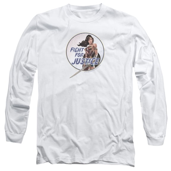 Trevco Sportswear WWM102-AL-5 Wonder Woman Movie Fight for Justice Adult Long Sleeve T-Shirt, White - 2X