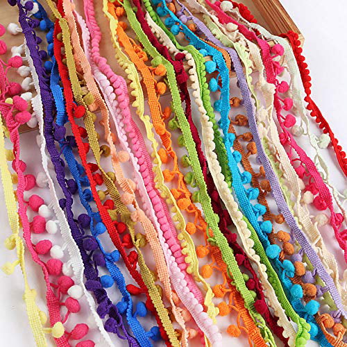Beautiful-Multicolour-Pom-pom trim lace Embellished-with-Pearls meters