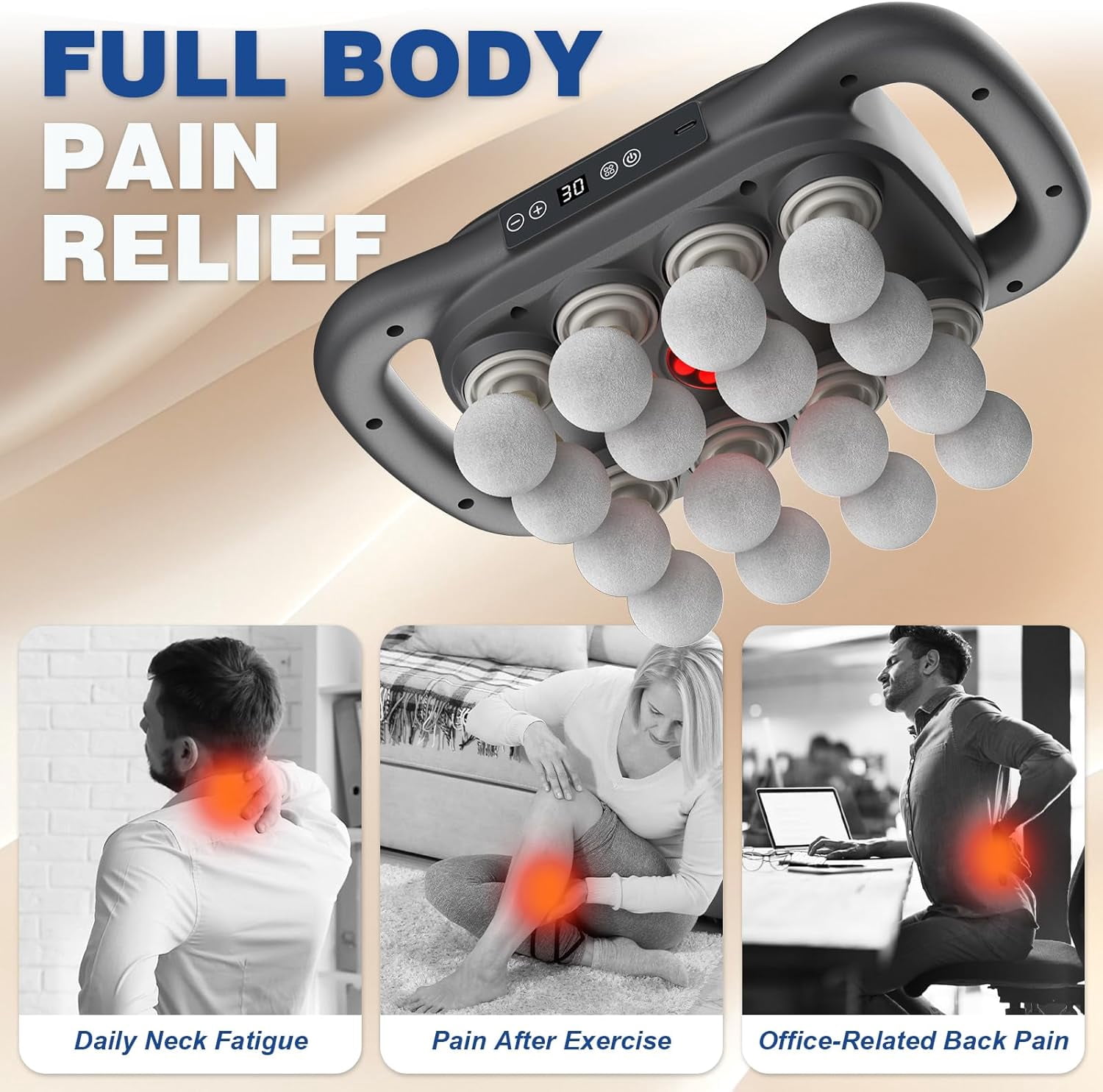 Deep Tissue Massage Gun - 16 Heads, 9 Levels, 22800 RPM High-Speed Percussion Massager for Full Body Muscle Pain Relief