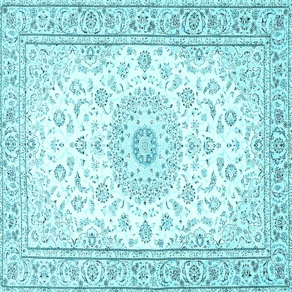 Ahgly Company Indoor Square Medallion Light Blue Traditional Area Rugs, 6' Square