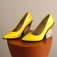 thumbnail image 5 of NaWent Women's IN4 Chunky-HI Block High Heels Closed Pointed Toe Pumps Dress office Shoes for Women Yellow 7(39), 5 of 6
