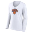 thumbnail image 2 of Women's White New York Knicks Logo Long Sleeve V-Neck T-Shirt, 2 of 3
