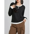 thumbnail image 4 of Women T-shirt Long Sleeve Crew Neck False 2-piece Patchwork Fall Tops Streetwear, 4 of 9