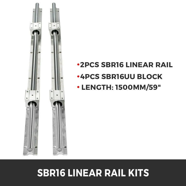 VEVOR Linear Rail SBR16-1500 mm 2 Rails 4 x Bearing Blocks SBR16UU for CNC  Machines 