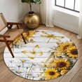 thumbnail image 2 of Round Rugs 5 Ft, Farmhouse Sunflower Non Slip Area Rugs for Kitchen Bedroom Entryway, Vintage Daisy Butterflies Gray Wood Washable Carpet Runner Rug Floor Mats for Bedroom Home Decor, 2 of 8