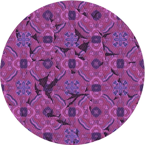 Ahgly Company Indoor Round Patterned Medium Violet Red Pink Area Rugs, 8' Round