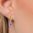 thumbnail image 3 of Gem Stone King 14K Yellow Gold Purple Amethyst and Lab Grown Diamond Earrings for Women | 0.87 Cttw | Gemstone February Birthstone | Marquise 8X4MM, 3 of 6