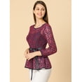 thumbnail image 4 of Blusas Tops Peplum De Encaje Semitransparente De ManLarCon CintuAnudaPaMujer PúrpuXS, 4 of 6