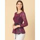 thumbnail image 4 of Blusas Tops Peplum De Encaje Semitransparente De ManLarCon CintuAnudaPaMujer PúrpuXS, 4 of 6