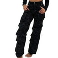 thumbnail image 5 of 1. Women's Rhinestone-Embellished Wide Leg Jeans with Stretch Waist & Multi Pockets Cargo Trousers, 5 of 8