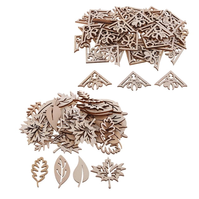 100Unids Adornos de Natural Flores Triángulos y Hojas Decoración Rústica Hueca para Troquedo, Manualidades, Tarjetas BLESIY Artesanía de formas múltiples de madera