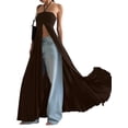 thumbnail image 3 of Womens French Elegant Loose Fit Halter Neck Sleeveless Maxi Dress with High Slit Long Gown Brown M, 3 of 9