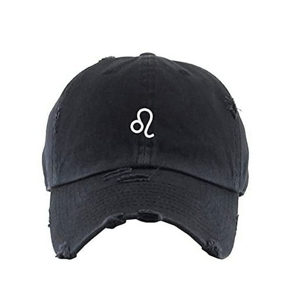 Leo Zodiac Sign Vintage Baseball Cap Embroidered Cotton Adjustable Distressed Dad Hat Brush Black