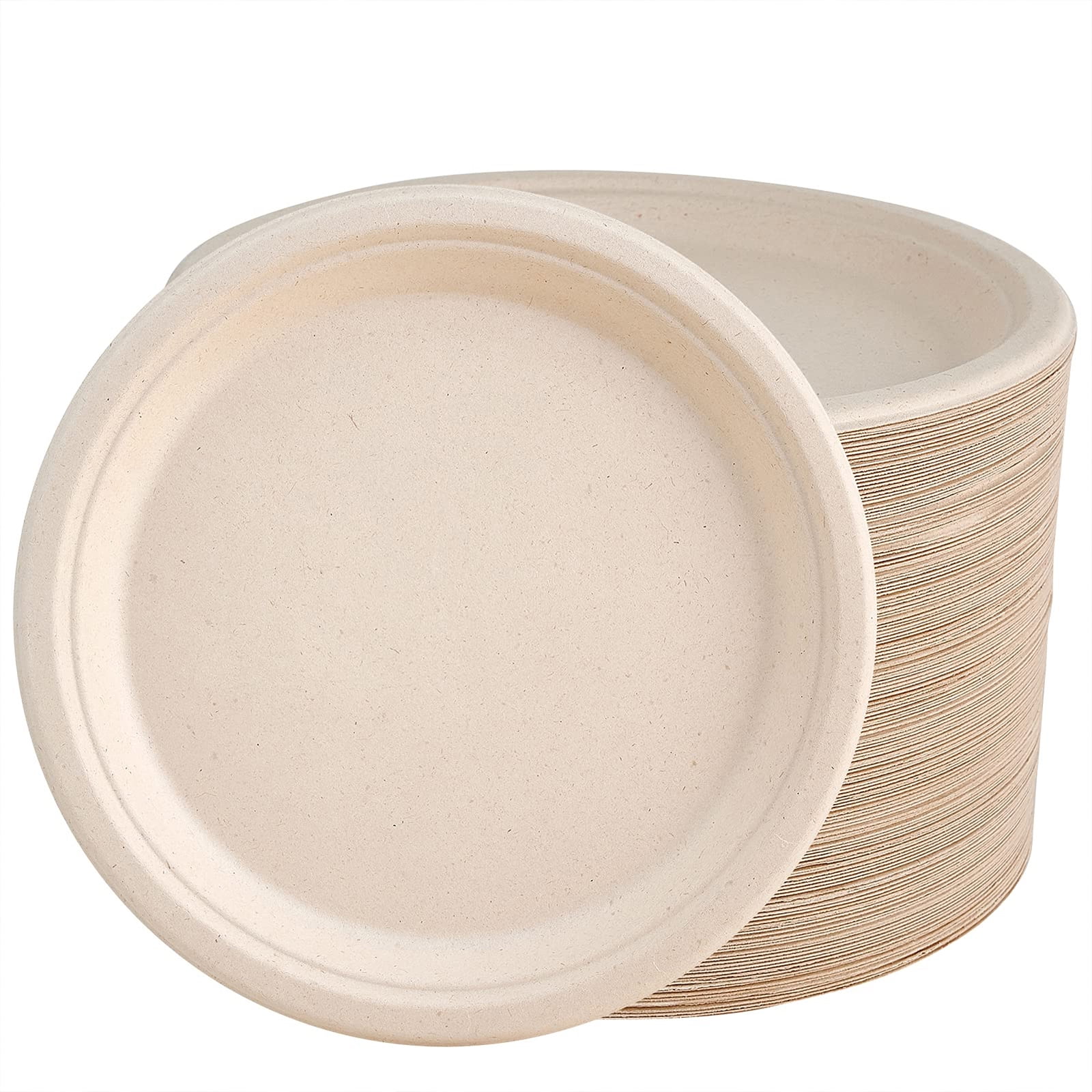 Zootealy 100 Pack Compostable Disposable Paper Plates 10 Inch Super Strong Paper Plates 100 Bagasse Natural Biodegradable Eco Friendly Sugarcane Plat