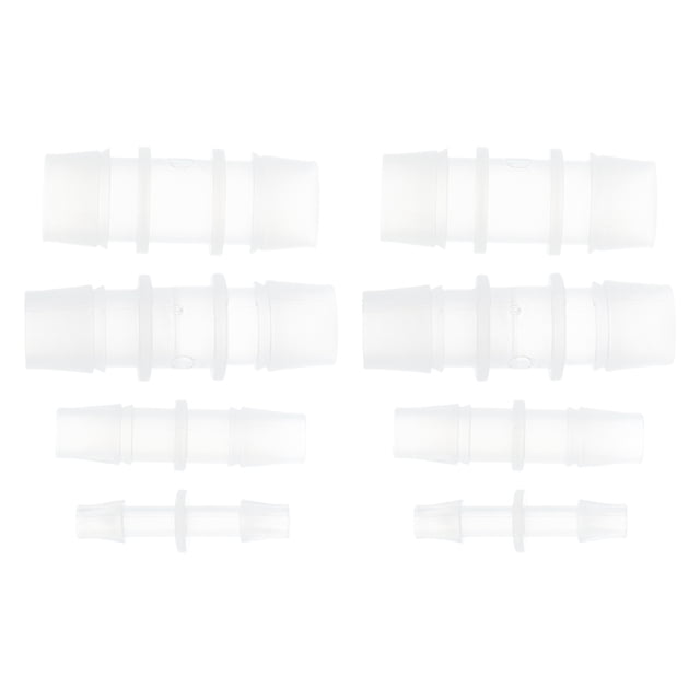 Conector de tubería de vacío Unique Bargains 1/4" 5/8" 1/2" 3/8" 8 Pcs 4 tamaños de surtido de accesorios de manguera de plástico PP transparente 1 juego