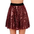 thumbnail image 3 of Women's Fashion High Waist Pleated Solid Color Short Skirt Loose Sequin Skirt High Waist Pencil Skirt A Line Mini Skirt Daily-Wear Flowy Shiny Glitter Mini Short Skirts Club Party Wine XXL, 3 of 7