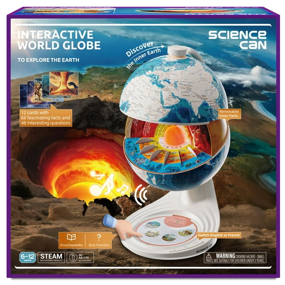 Science Can Openable Globe for Kids, 8 Inch Interactive World Globe Talking Model with Knowledge & Quiz Mode, Bilingual Stem Toys for Kids, Birthday
