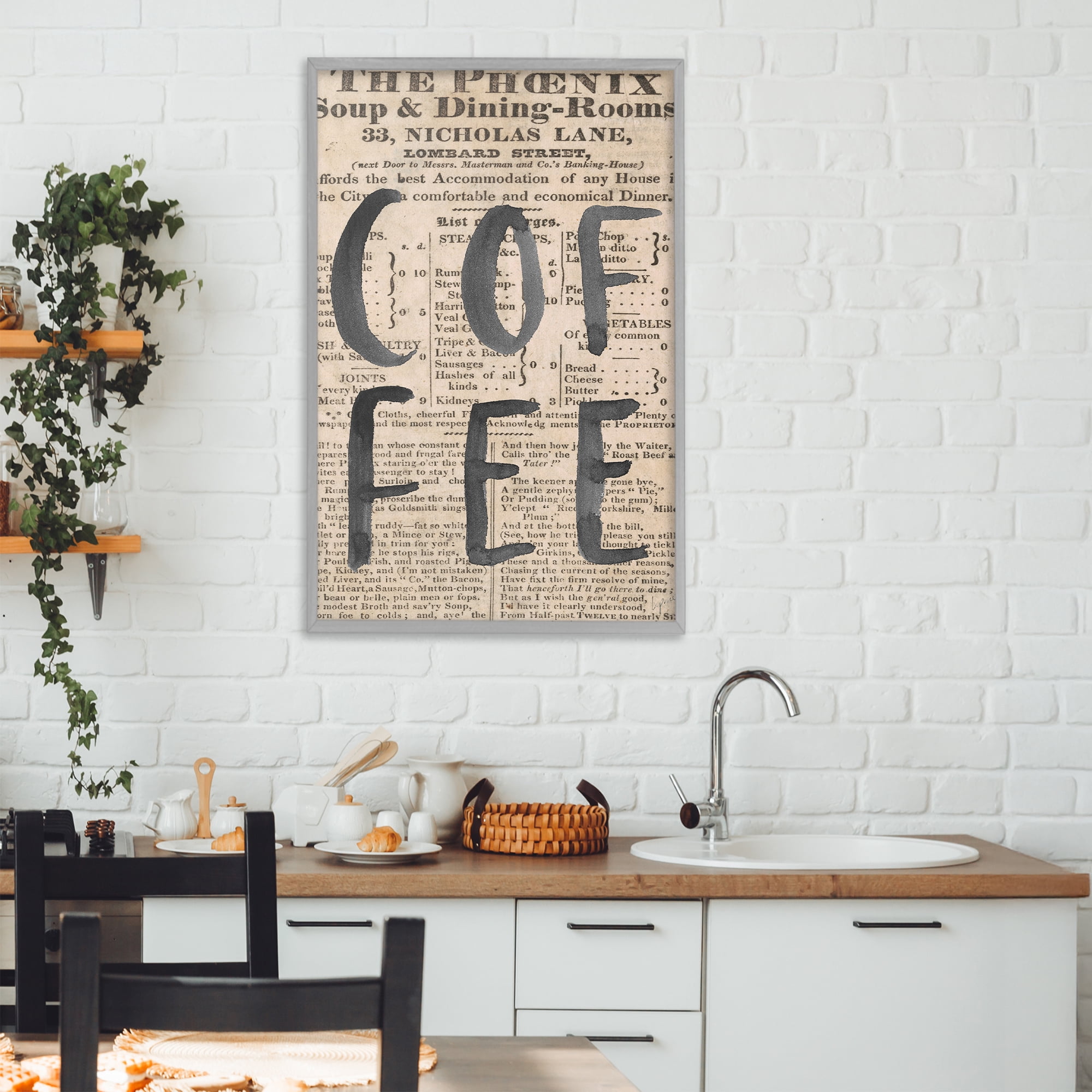 Stupell Industries Vintage Coffee Newspaper Gray Framed Giclee Art, design by Lucille Price