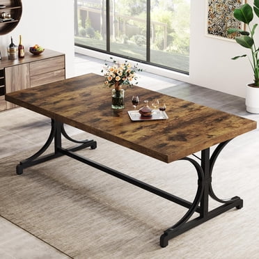 Tribesigns 70.9 inch Solid Wood Dining Table for 8, Rustic Brown with ...