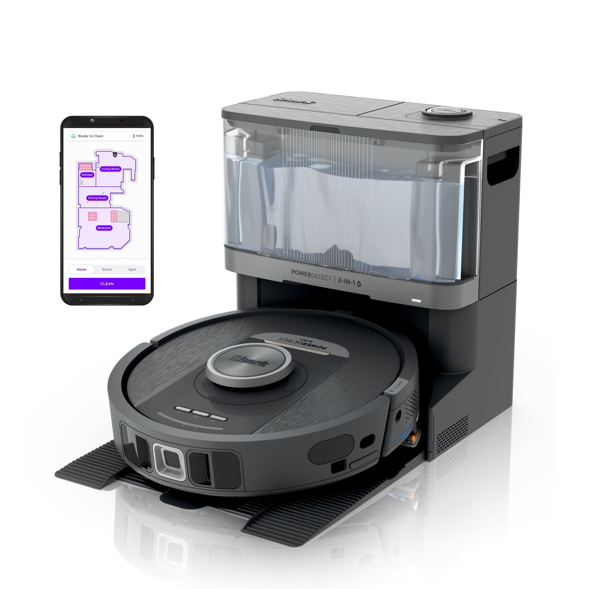 Shark PowerDetect 2-in-1 Robot Vacuum & Mop, NeverTouch Base 60-Day, Pet Friendly, StainDetect, RV2820YE