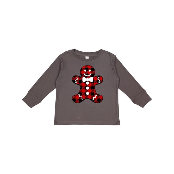 Inktastic Buffalo Plaid Gingerbread Man Boys or Girls Long Sleeve Toddler T-Shirt