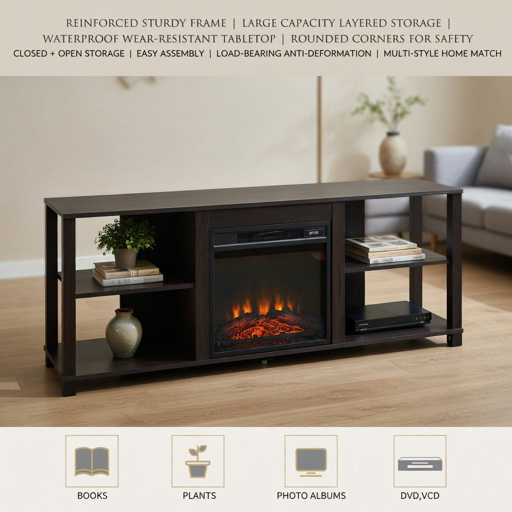 Topcobe 2-Tier TV Storage Cabinet Console with Adjustable Shelves, TV Furniture for Living Room