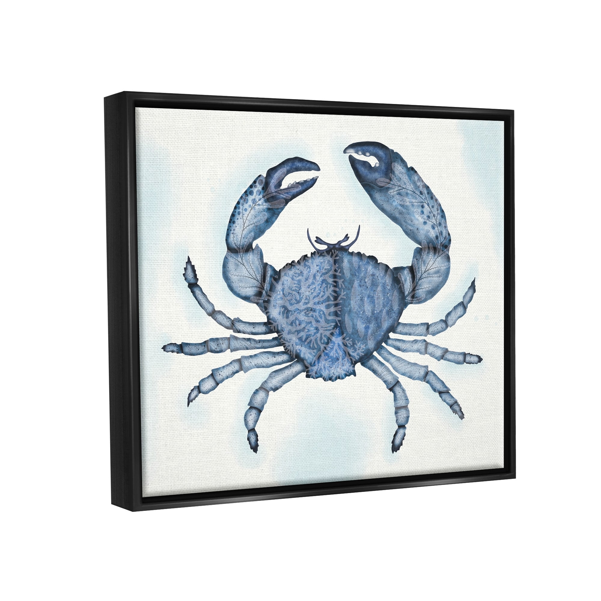 Stupell Industries Blue Crab Claws Sea Life Botanical Pattern Graphic Art Jet Black Floating Framed Canvas Print Wall Art, Design by Darlene Seale