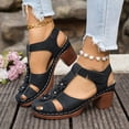 thumbnail image 6 of Bkhluea Women Floral Cutout Closed Toe Block Heel Sandals Hook And Loop Strap Footwear For Casual Walking Outdoor Daily, 6 of 7