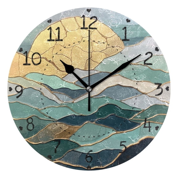 Sunrise Wave Art Round Wall Clock Silent Battery Operated Home Decor for Living Room Bedroom